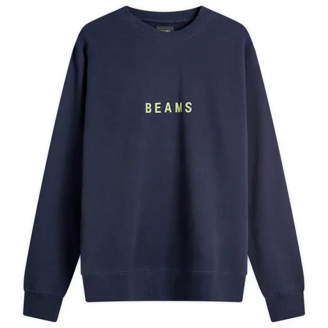 BEAMS Men's Logo Crew Sweatshirt Navy