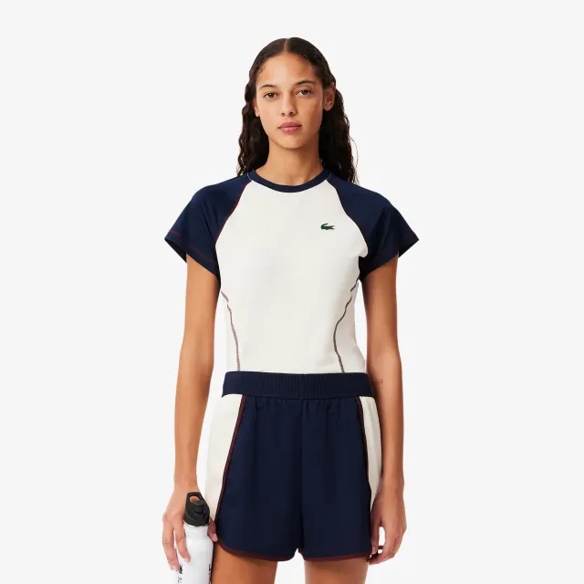 Lacoste Slim Fit Ultra Dry Stretch Sport T-shirt - White / Navy Blue