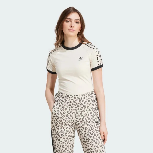 adidas Originals T-Shirt Adidas Leopard 3 Stripe T-Shirt Wonder White M