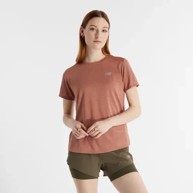 New Balance Women's Athletics T-Shirt in Brown Poly Knit