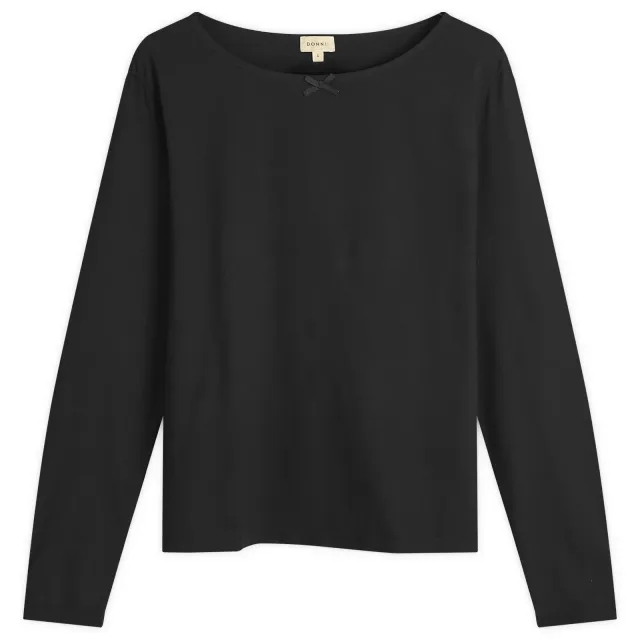 DONNI. Women's Jersey Bow Long Sleeve Top Jet