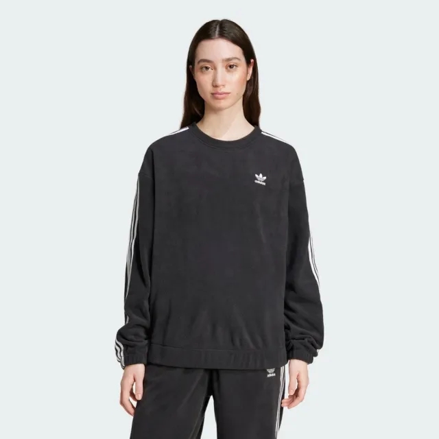 adidas Originals 3-Stripes Polar Fleece Crew Sweatshirt - Black - Womens