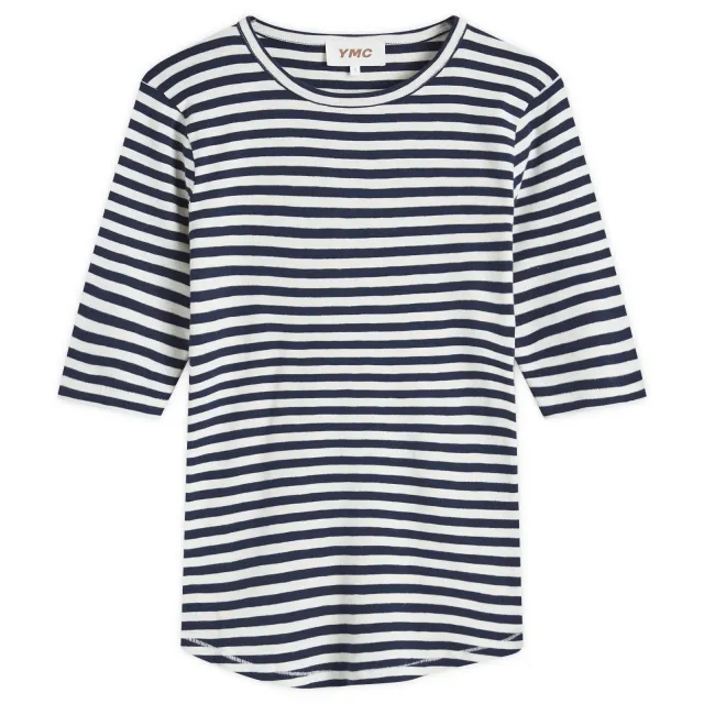 YMC Women's Earth Charlotte Short Sleeve Top Navy-White