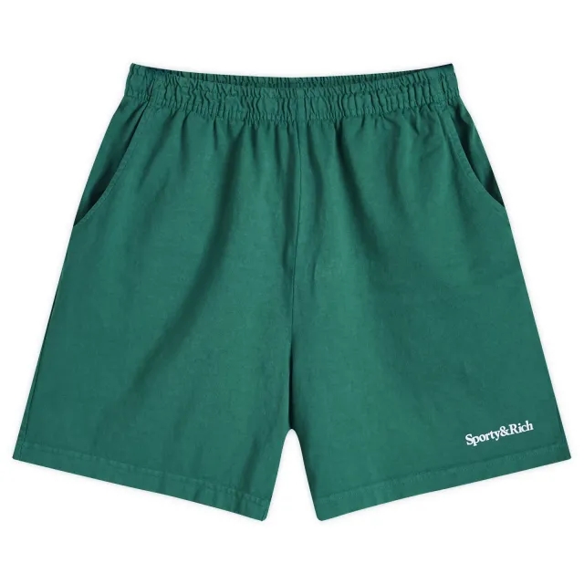 Sporty & Rich Women's Serif Logo Gym Shorts Alpine White