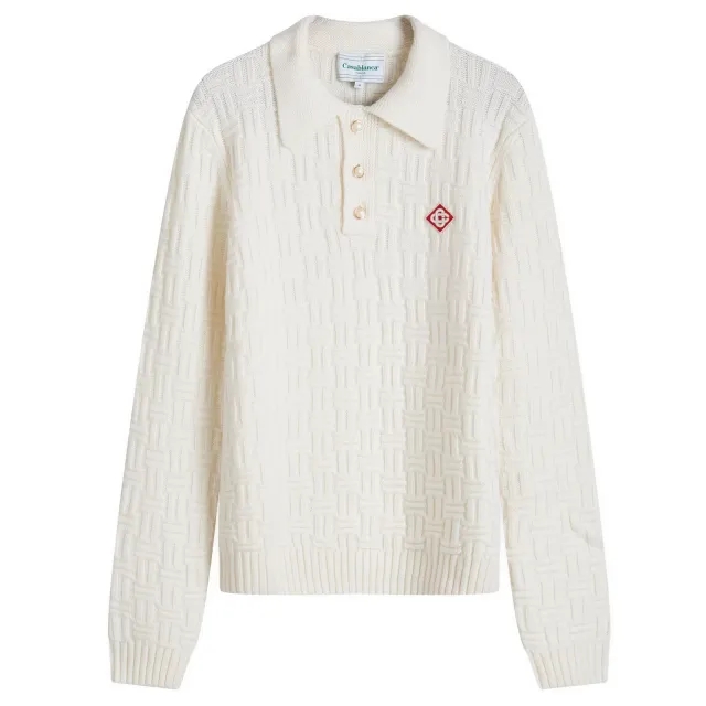 Casablanca Men's Column Stitch Grandpa Polo White