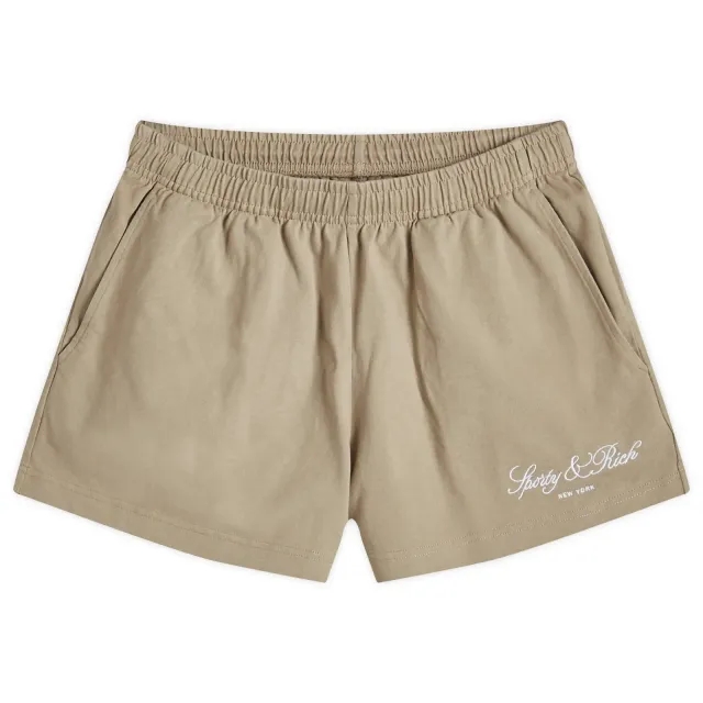 Sporty & Rich Women's Vendome Script Embroidered Disco Short Elephant White