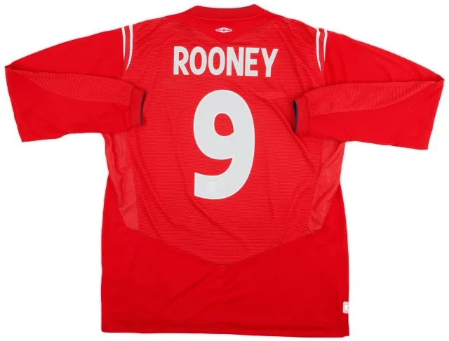 Umbro 2004-06 England Away L/S Shirt Rooney #9 - 9/10 - (XL)