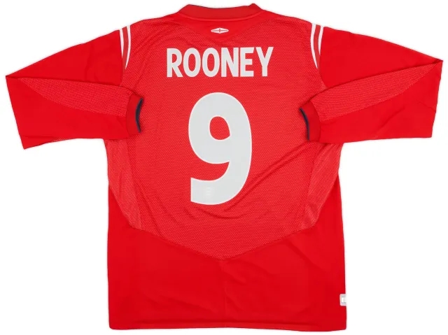 Umbro 2004-06 England Away L/S Shirt Rooney #9 - 8/10 - (L)