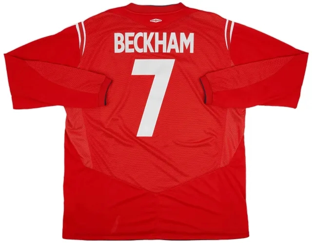 Umbro 2004-06 England Away L/S Shirt Beckham #7 - 6/10 - (XXL)
