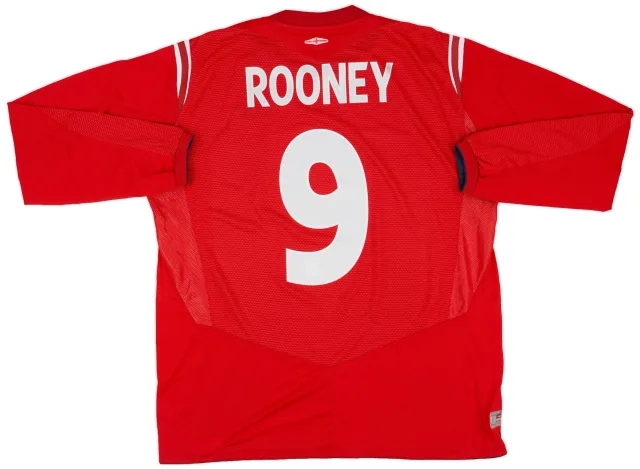 Umbro 2004-06 England Away L/S Shirt Rooney #9 - 8/10 - (XL)