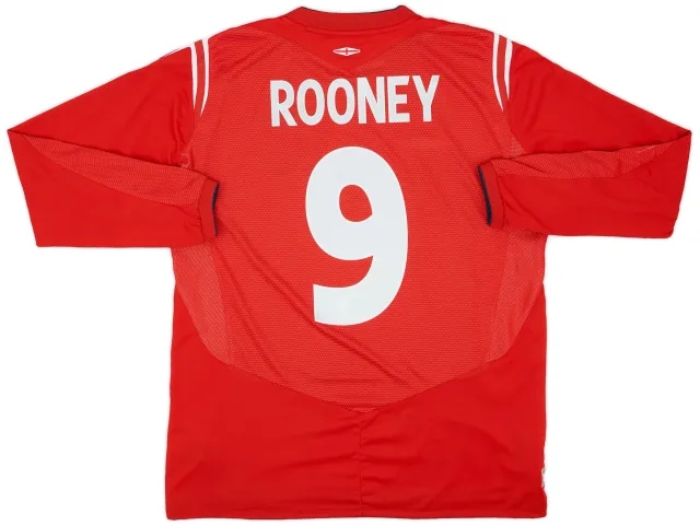 Umbro 2004-06 England Away L/S Shirt Rooney #9 - 8/10 - (L)