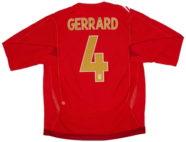Umbro 2006-08 England Away L/S Shirt Gerrard #4 - 8/10 - (XL)