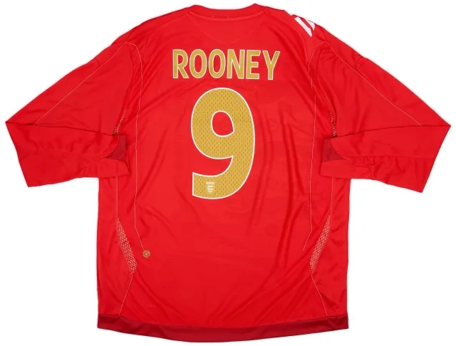 Umbro 2006-08 England Away L/S Shirt Rooney #9 - 9/10 - (XL)
