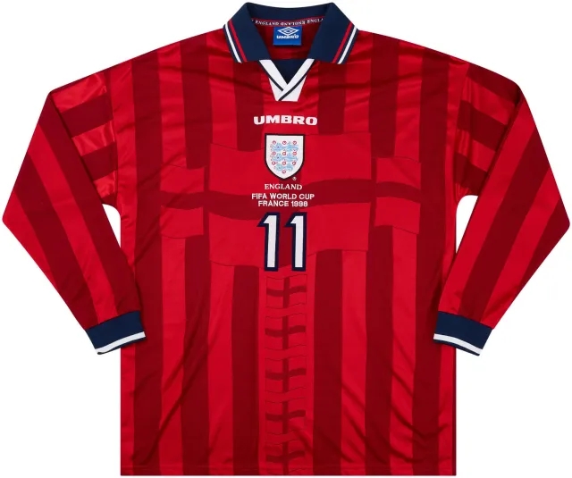 Umbro 1998 England Match Issue World Cup Away L/S Shirt McManaman #11