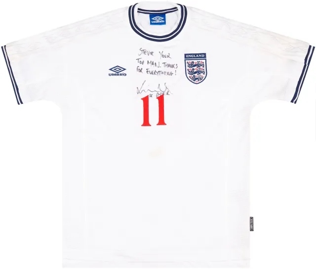 Umbro 1999-01 England Match Issue Signed Home Shirt #11 (Dyer)