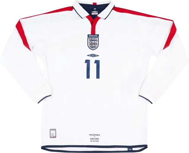 Umbro 2003 England Match Issue Home L/S Shirt Butt #11 (v Macedonia)