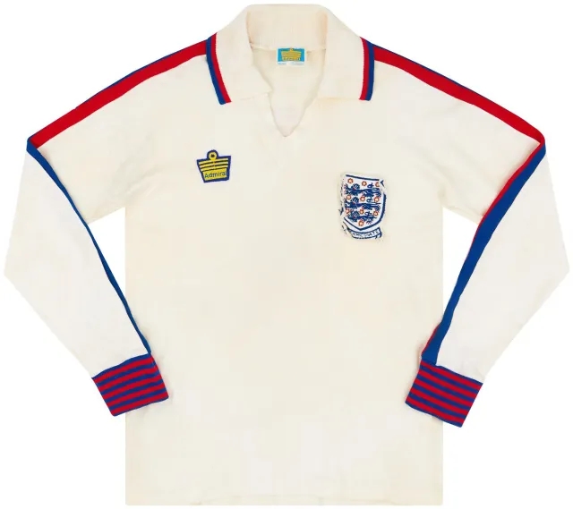 Admiral 1976 England U-23 Match Worn Home L/S Shirt #5 (Thompson) v Hungary
