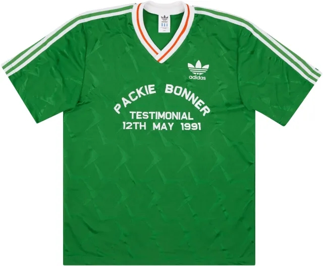 adidas 1991 Ireland Player Issue Packie Bonner Testimonial Home Shirt - 10/10 - L