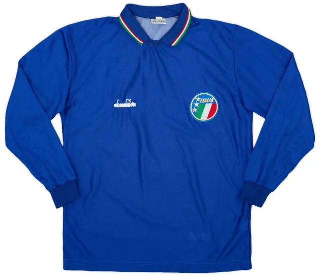 Diadora 1986-91 Italy Home L/S Shirt - 9/10 - (XL.Boys)
