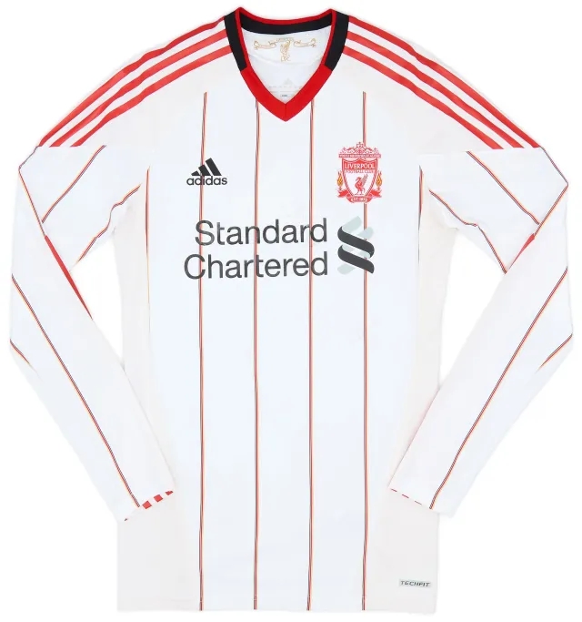 adidas 2010-11 Liverpool Player Issue Techfit Away L/S Shirt - 5/10 - (L)
