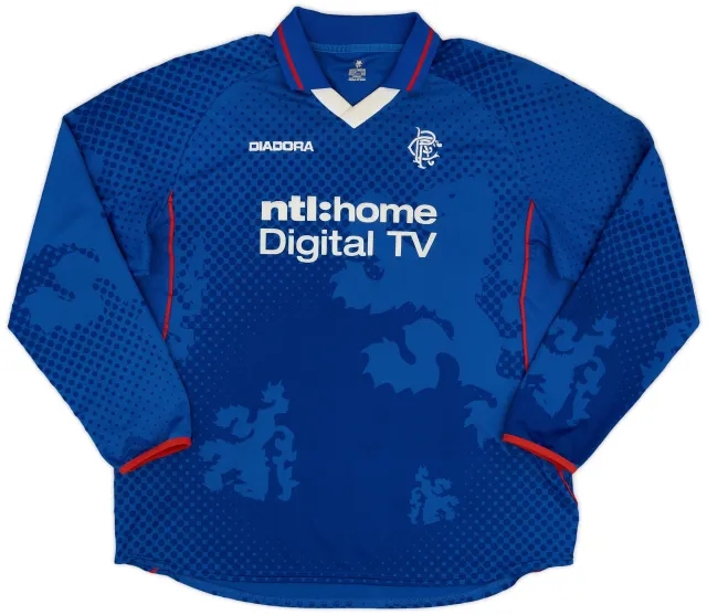 Diadora 2002-03 Rangers Home L/S Shirt - 9/10 - (XXL)