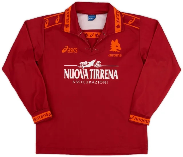Asics 1994-95 Roma Home L/S Shirt #9 (Moriero) - 7/10 - (S)