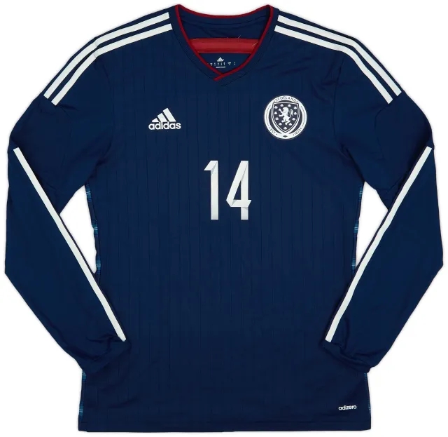 adidas 2014-15 Scotland Player Issue Home L/S Shirt #14 - 9/10 - (M)