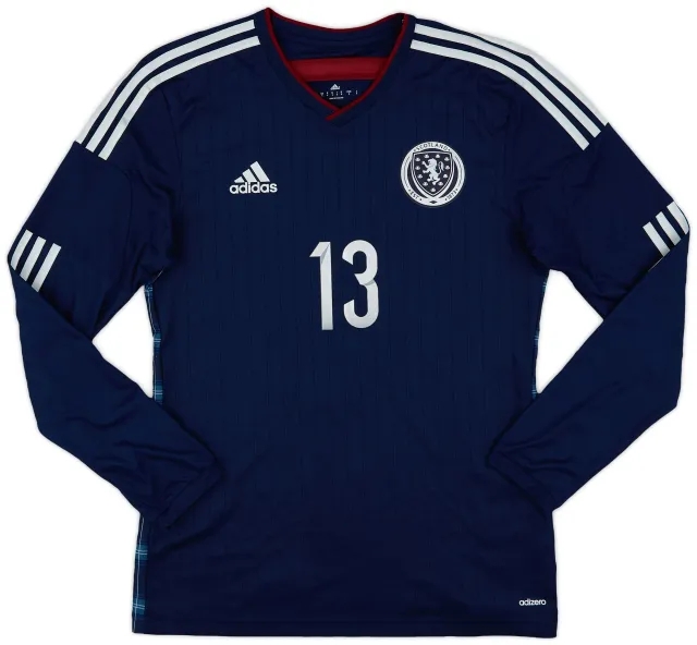 adidas 2014-15 Scotland Player Issue Home L/S Shirt #13 - 10/10 - (M)