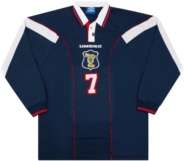 Umbro 1996-98 Scotland Match Issue Home L/S Shirt #7 (Gallacher)