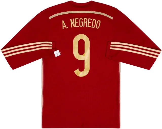adidas 2013-15 Spain Player Issue Home L/S Shirt A.Negredo #9 (M)
