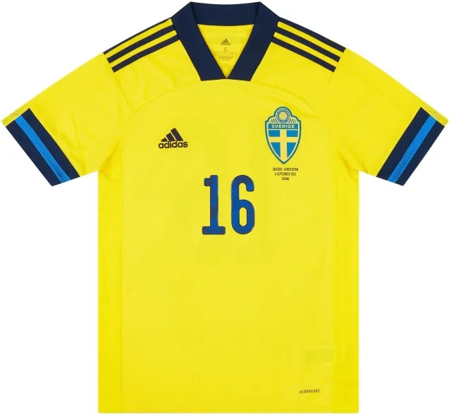 adidas 2021 Sweden Match Issue Home Shirt Larsson #16 (v Uzbekistan)