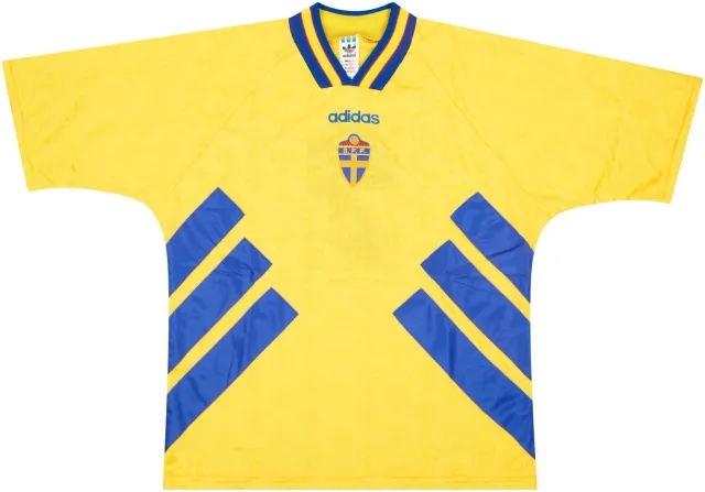 adidas 1995 Sweden Match Worn Umbro Cup Home Shirt #2 (Sundgren) v England