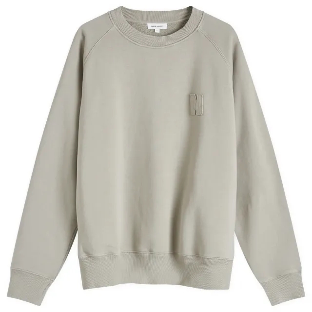 Norse Projects Men's Marten Raglan N Patch Crew Sweat Weather Grey