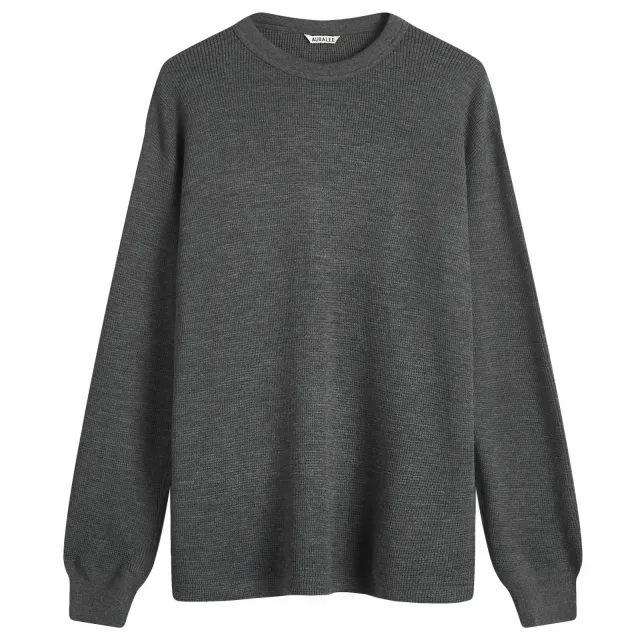 Auralee Men's Wool Waffle Thermal Long Sleeve T-Shirt Top Charcoal