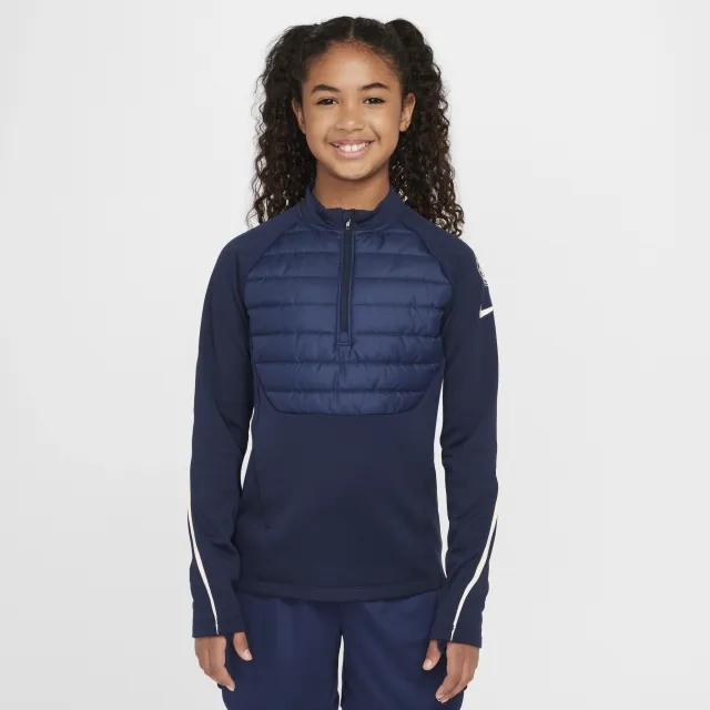Chelsea F.C. Academy Winter Warrior Older Kids' Nike Therma-FIT Football Drill Top - Blue - Polyester