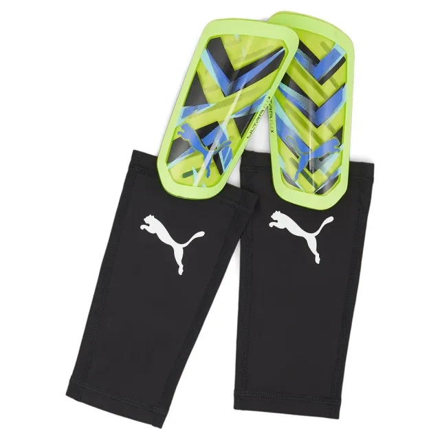 PUMA Ultra Flex Sleeve Football Shin Guards, Fizzy Apple/Bluemazing