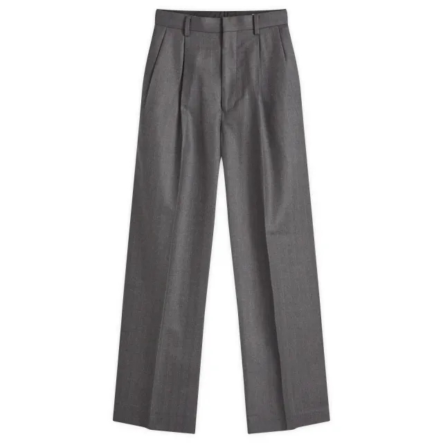 Auralee Women's Wool Flannel Stripe Slacks Top Gray