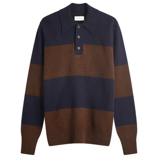Oliver Spencer Men's Knitted Polo Shirt Navy/Brown