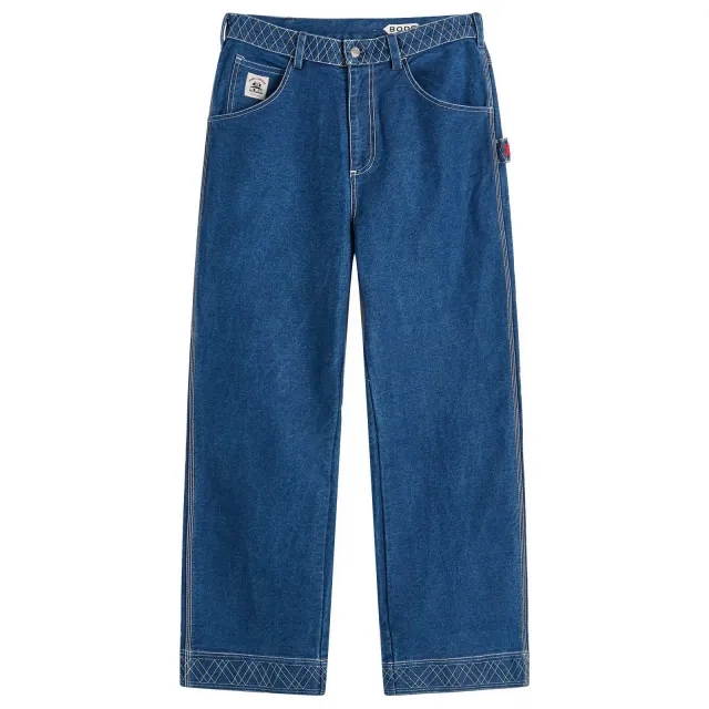 BODE Men's Embroidered Denim Knolly Brook Trousers Indigo