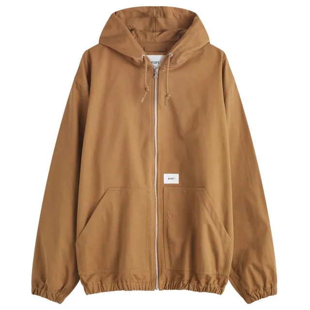 WTAPS Men's 12 Logo Applique Hooded Zip Jacket Beige