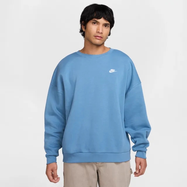 Nike Sportswear Club Men's Oversized Fleece Crew-Neck Sweatshirt - Blue - Cotton/Polyester
