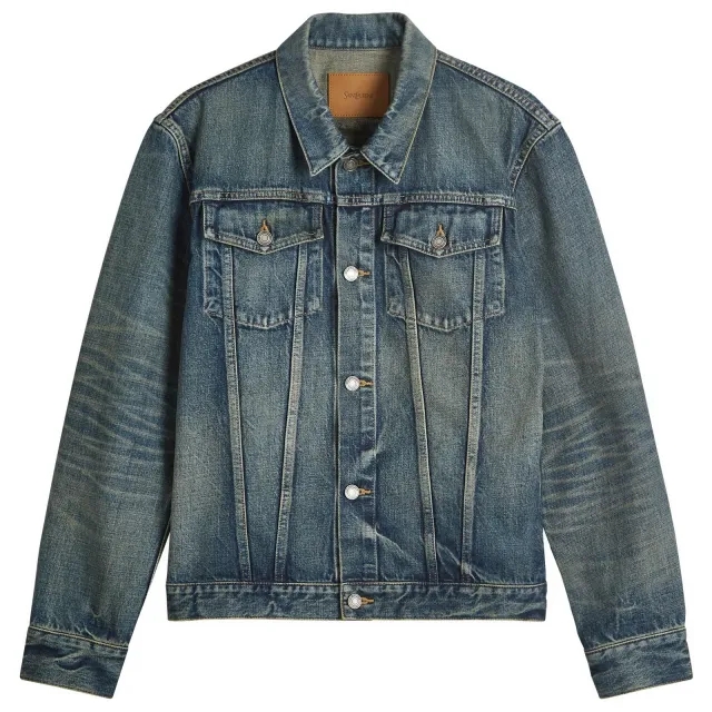 Saint Laurent Men's Fitted Denim Jacket Amazon Blue