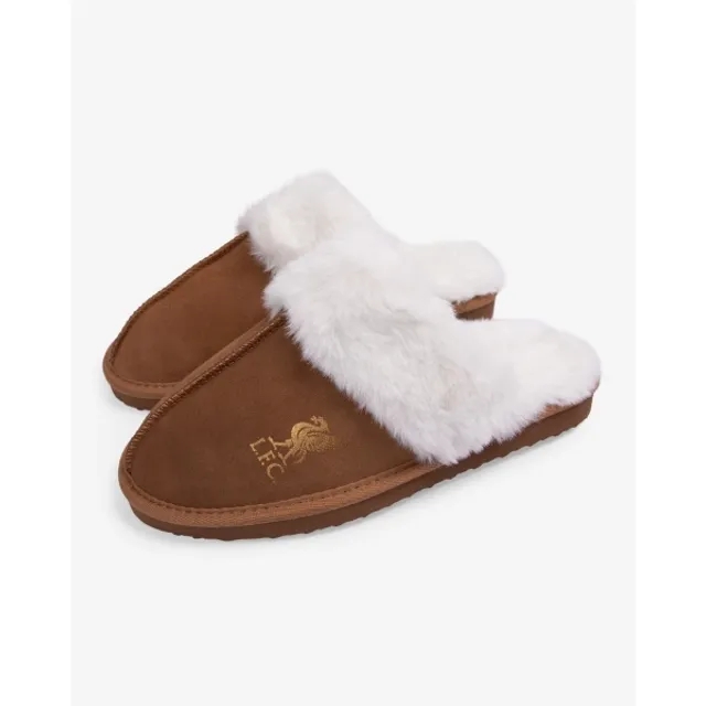 Liverpool FC LFC Womens Suede Slippers Tan