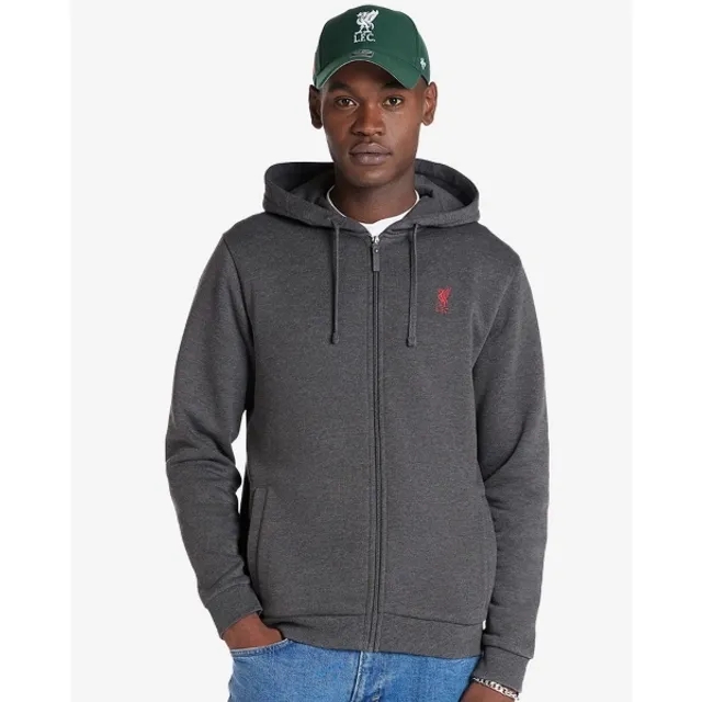 Liverpool FC LFC Mens Zip Through Hoodie Charcoal
