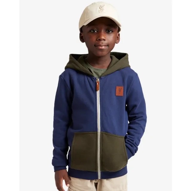 Liverpool FC LFC Juniors Hooded Fleece Zip Navy