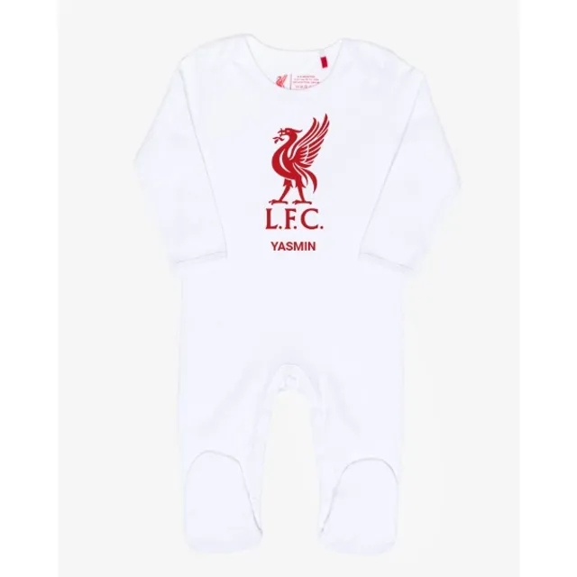 Liverpool FC LFC Baby Personalised Liverbird Sleepsuit White