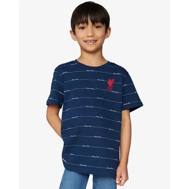 Liverpool FC LFC Junior Stripe Text Tee Navy