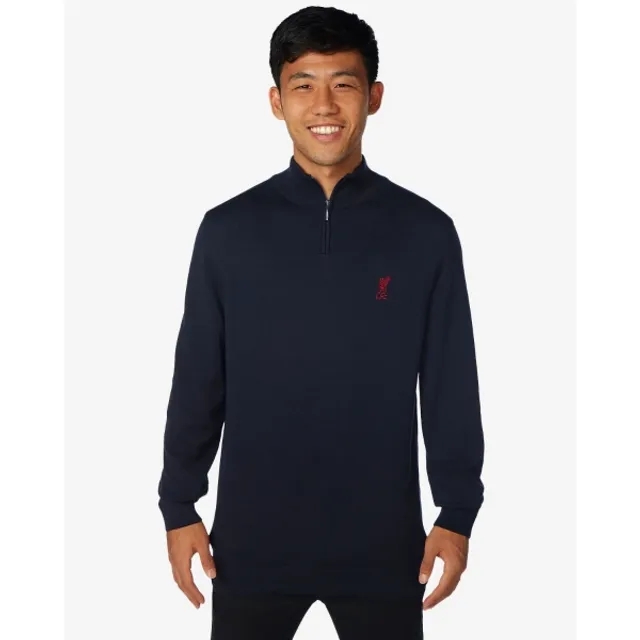 Liverpool FC LFC Quarter Zip Knit Cotton Jumper Navy