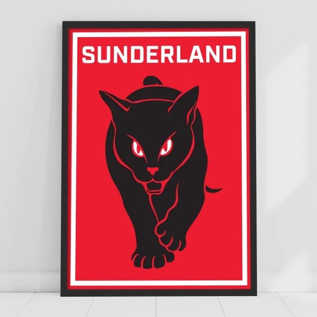 Sunderland Black Cat Spot Print - Framed A3