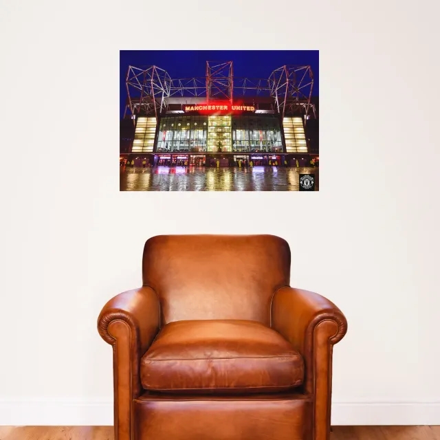 Manchester United Old Trafford Forecourt at Night Print - A2